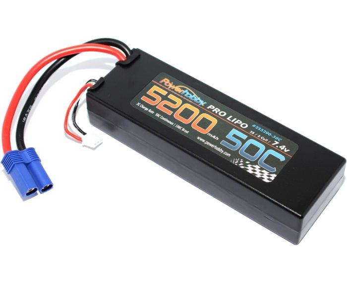 5200mAh 7.4V 2S 50C LiPo Battery with Hardwired EC5 Connector