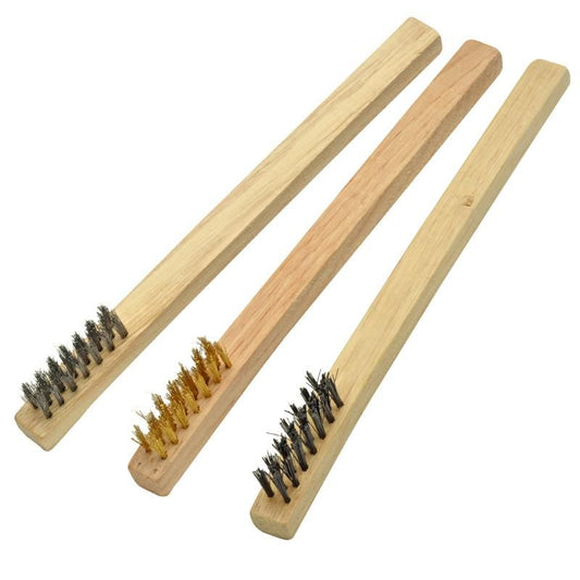 3pc Mini Wire Brush Set, Wood Handles