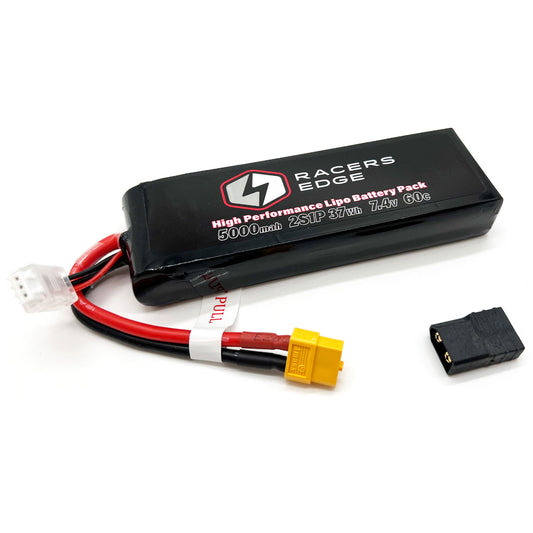 5000mAh 2S 7.4V 60C Soft Pack Lipo Battery, XT60 Plug with TRX Adapter