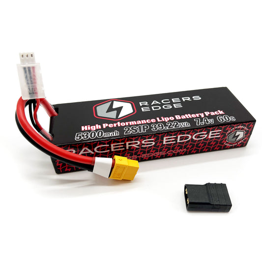 5300mAh 2S 7.4V 60C Hard Case Lipo Battery, XT60 Plug with TRX Adapter