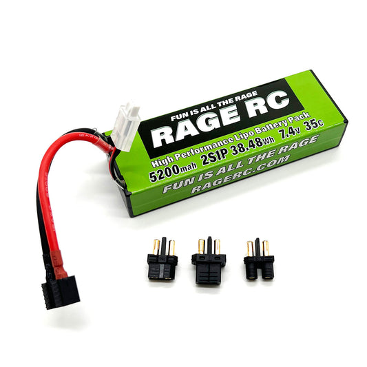 Rage 5200mAh 2S 7.4V 35C Hard Case LiPo Battery with Universal Connector EC3, XT60, T-Plug
